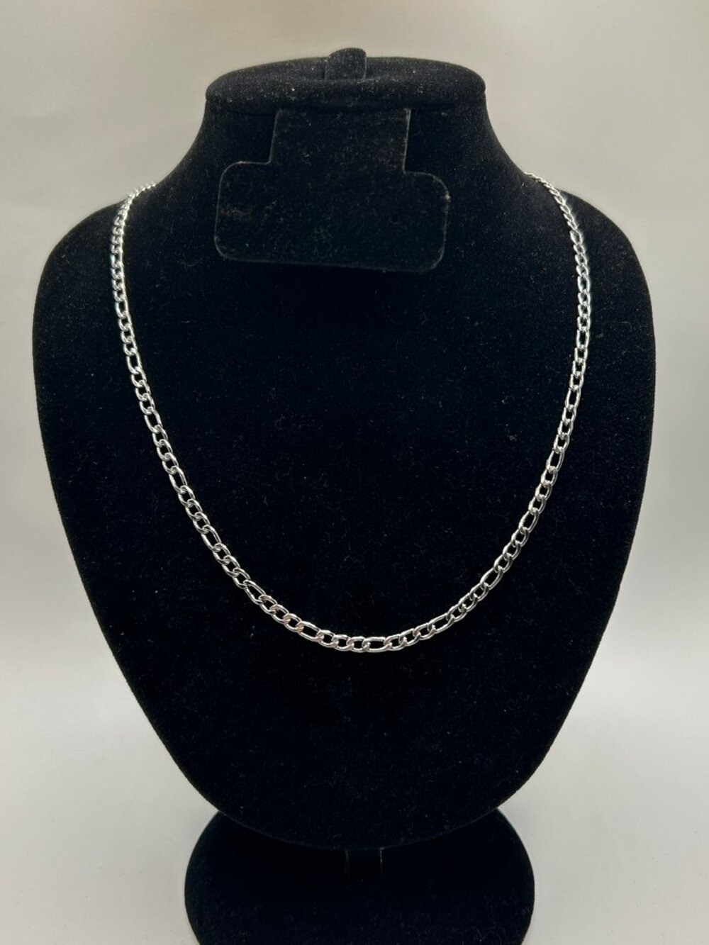 Real Silver Figaro Chain 3mm 20 Inch Stainless Steel Plated Womens Waterproof